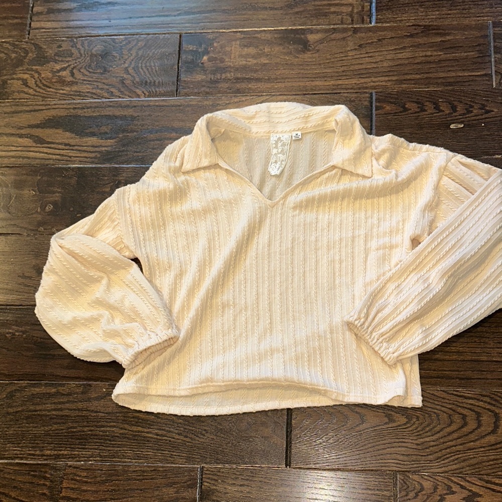 Sadie & Sage Cream Textured Long Sleeve Top size medium boho - Picture 2 of 5